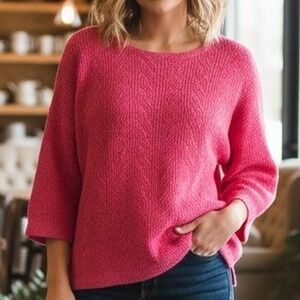 Lands End $99 XL Petite Pink Heather Linen Cotton Textured Pullover Knit Sweater